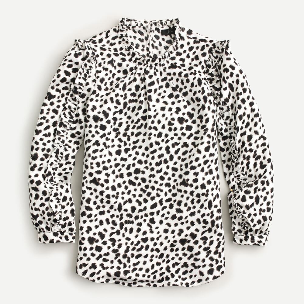 J.Crew Womens Ruffle Sleeve Leopard Print Satin Crepe Top Blouse Size Small